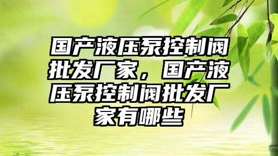 國(guó)產(chǎn)液壓泵控制閥批發(fā)廠家，國(guó)產(chǎn)液壓泵控制閥批發(fā)廠家有哪些